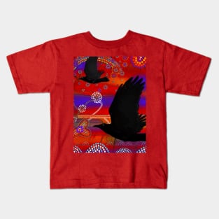 Australian Aboriginal-themed Sunset on a Lake Artwork Kids T-Shirt